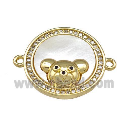 Copper Bear Connector Pave Shell Zirconia Circle 18K Gold Plated