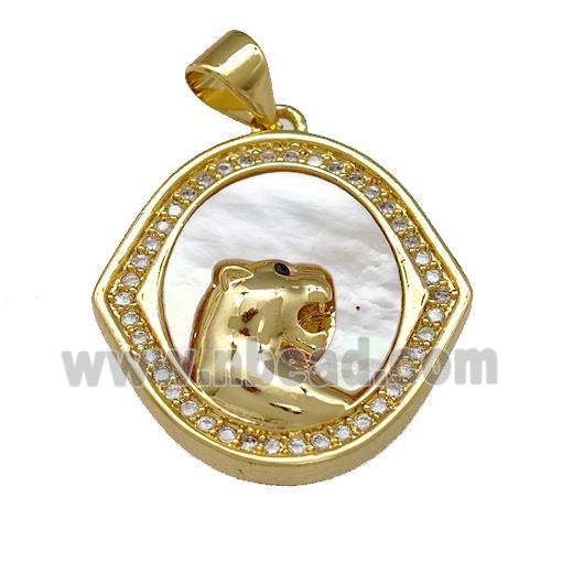 Copper Lion Pendant Pave Shell Zirconia 18K Gold Plated