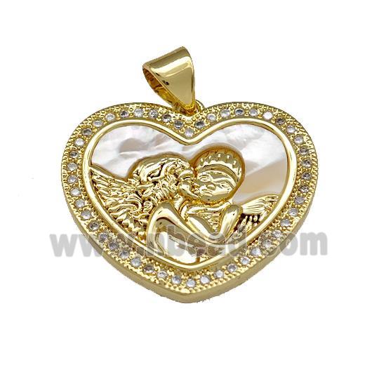 Copper Heart Pendant Pave Shell Zirconia Lover 18K Gold Plated