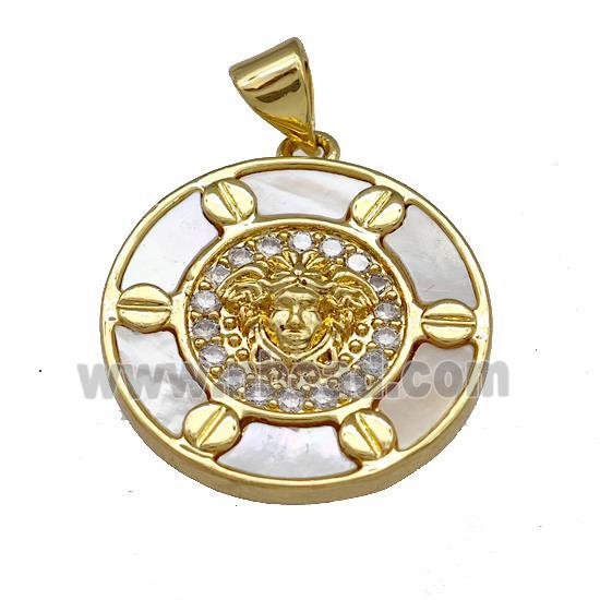 Medusa Charms Copper Circle Pendant Pave Shell Zirconia 18K Gold Plated