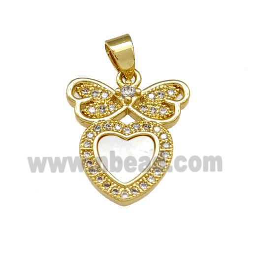 Copper Butterfly Pendant Pave Shell Zirconia Heart 18K Gold Plated