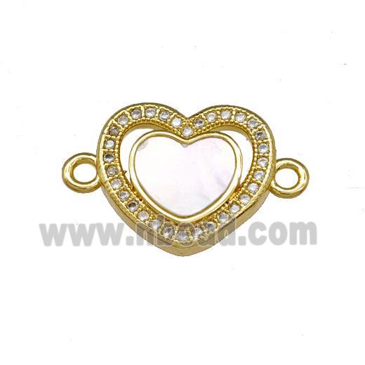 Copper Heart Connector Pave Shell Zirconia 18K Gold Plated