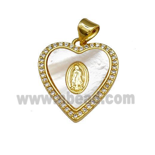 Jesus Charms Copper Heart Pendant Pave Shell Zirconia 18K Gold Plated