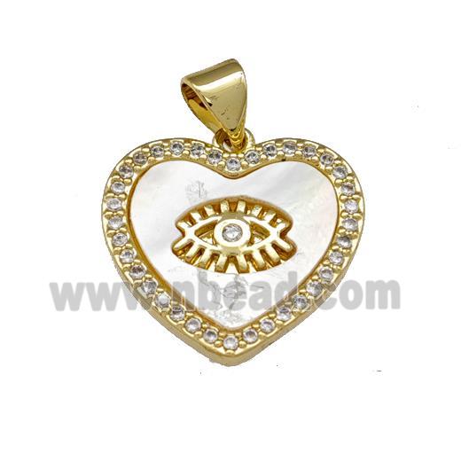 Copper Heart Pendant Pave Shell Zirconia Eye 18K Gold Plated