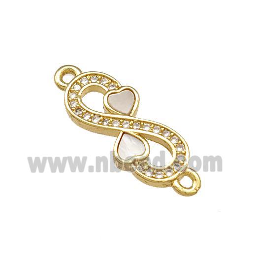 Copper Infinity Connector Pave Shell Zirconia Heart 18K Gold Plated