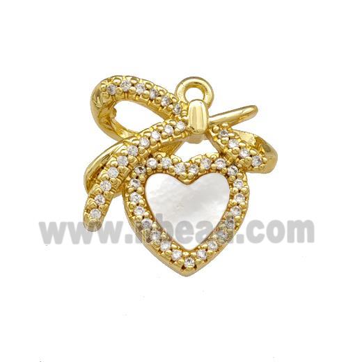 Copper Heart Pendant Pave Shell Zirconia Bowknot 18K Gold Plated