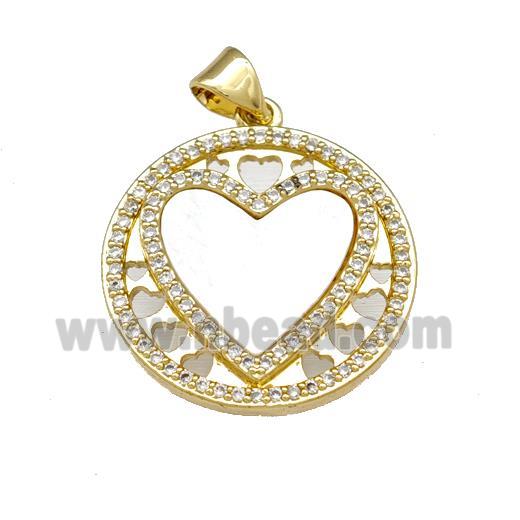 Copper Heart Pendant Pave Shell Zirconia Circle 18K Gold Plated