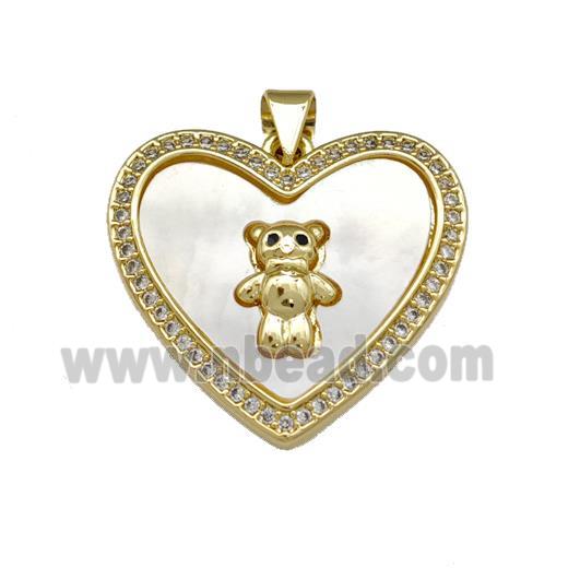 Copper Heart Pendant Pave Shell Zirconia Bear 18K Gold Plated