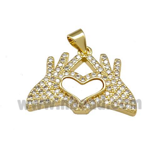 Copper Heart Hand Pendant Pave Shell Zirconia 18K Gold Plated