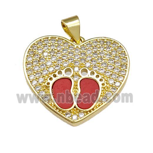 Copper Heart Pendant Pave Shell Zirconia Barefoot 18K Gold Plated