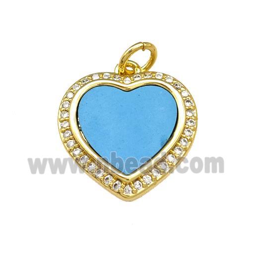 Copper Heart Pendant Pave Blue Shell Zirconia 18K Gold Plated