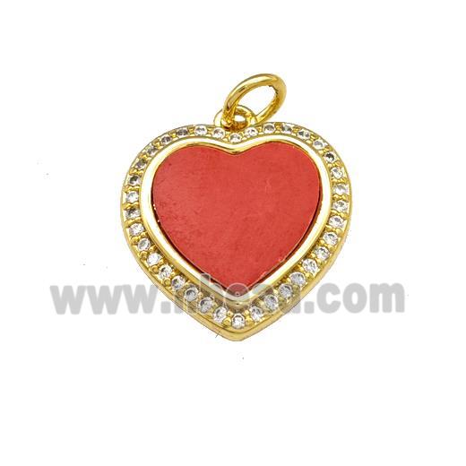 Copper Heart Pendant Pave Red Shell Zirconia 18K Gold Plated