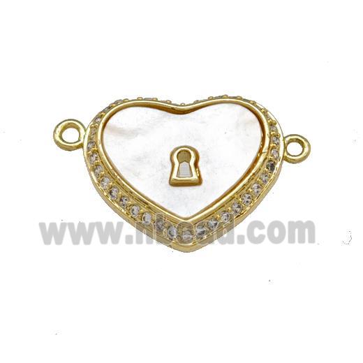 Copper Heart Connector Pave Shell Zirconia 18K Gold Plated