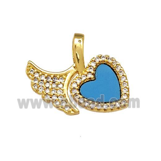 Copper Heart Pendant Pave Shell Zirconia Shark-Tail 18K Gold Plated