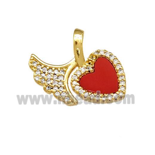 Copper Heart Pendant Pave Shell Zirconia Shark-Tail 18K Gold Plated