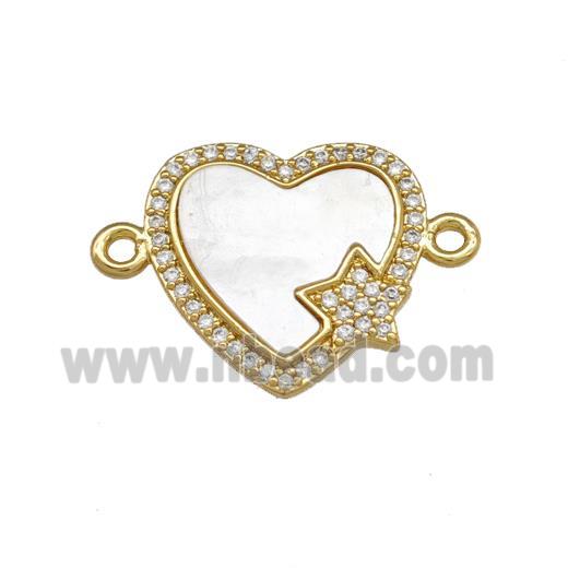Copper Heart Connector Pave Shell Zirconia Star 18K Gold Plated