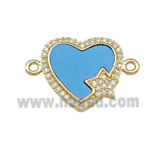 Copper Heart Connector Pave Shell Zirconia Star 18K Gold Plated
