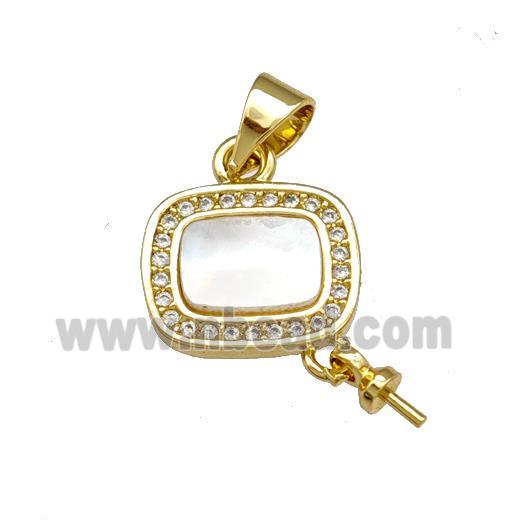 Copper Square Pendant Pave Shell Zirconia With Bail 18K Gold Plated