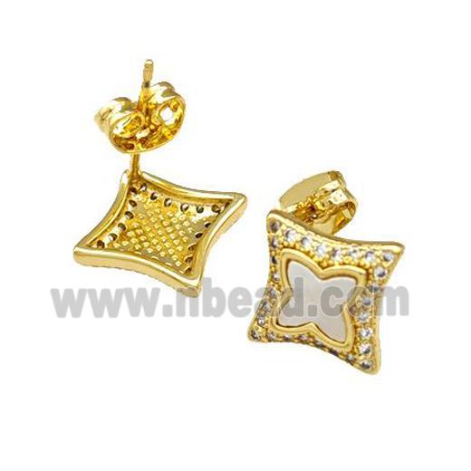 Copper Stud Earrings Pave Shell Zirconia Star 18K Gold Plated