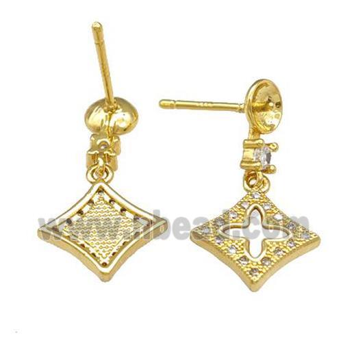 Copper Stud Earrings Pave Shell Zirconia Cross 18K Gold Plated