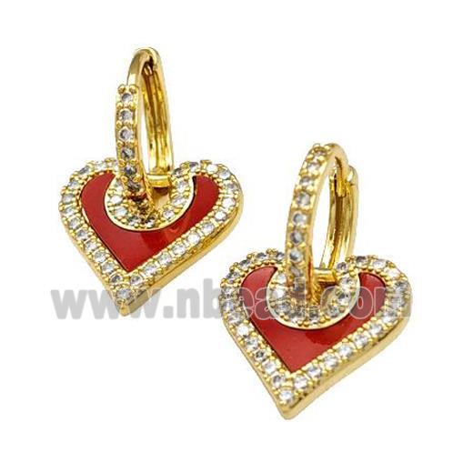 Copper Hoop Earrings Pave Shell Zirconia Heart 18K Gold Plated