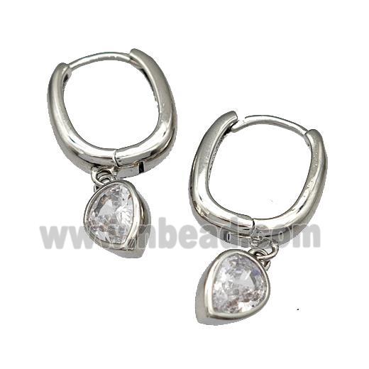 Copper Latchback Earrings Pave Zirconia Heart Platinum Plated