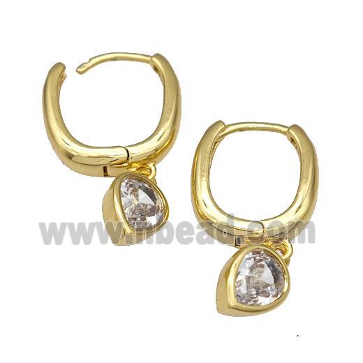 Copper Latchback Earrings Pave Zirconia Heart Gold Plated