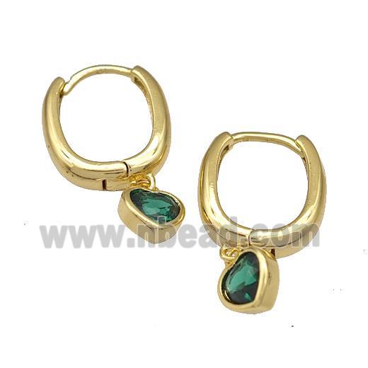 Copper Latchback Earrings Pave Green Zirconia Heart Gold Plated