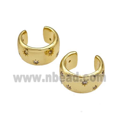 Copper Clip Earrings Micro Pave Zirconia Gold Plated