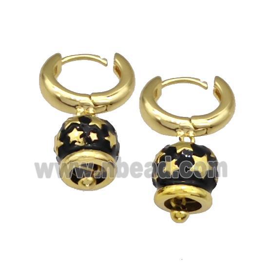 Copper Hoop Earrings With Bell Black Enamel Star Gold Plated