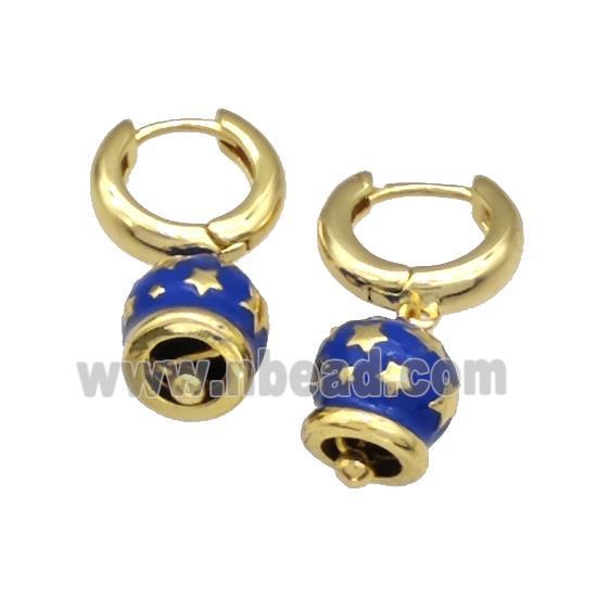 Copper Hoop Earrings With Bell Blue Enamel Star Gold Plated