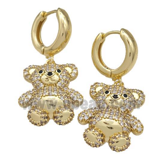 Copper Latchback Earrings With Bear Micro Pave Zirconia Gold Plated