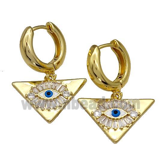 Copper Latchback Earrings With Evil Eye Micro Pave Zirconia Triangle Gold Plated