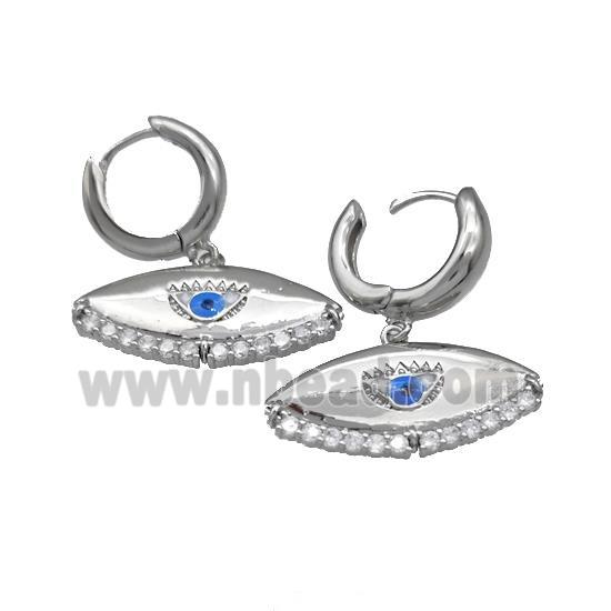 Copper Latchback Earrings With Evil Eye Micro Pave Zirconia Platinum Plated