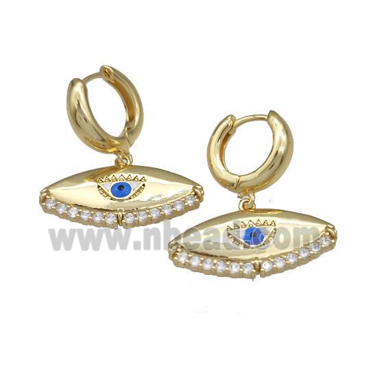 Copper Latchback Earrings With Evil Eye Micro Pave Zirconia Gold Plated