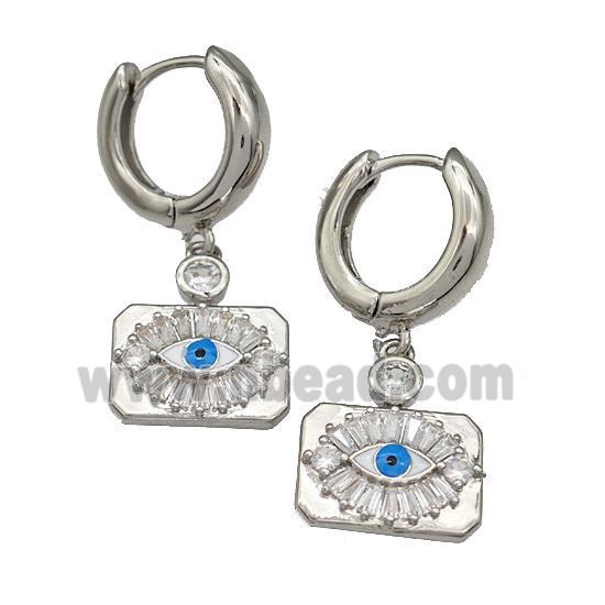 Copper Latchback Earrings With Evil Eye Micro Pave Zirconia Platinum Plated