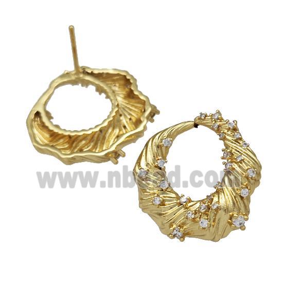 Copper Stud Earrings Micro Pave Zirconia Wreath Gold Plated