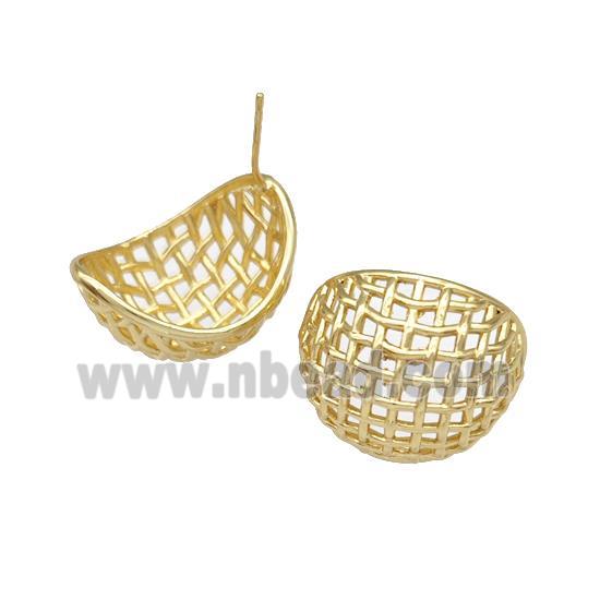 Copper Stud Earrings Hollow Mesh Gold Plated