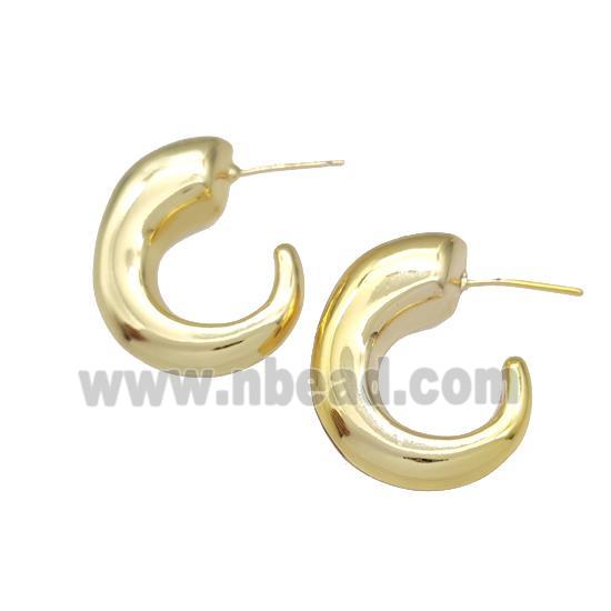 Copper Stud Earrings Hollow C-Shape Gold Plated
