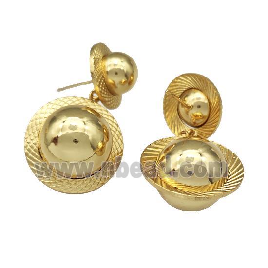 Copper Stud Earrings Planet Hollow Gold Plated