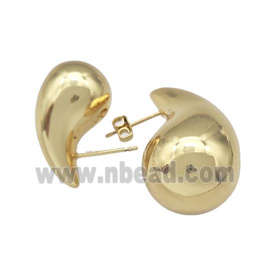 Copper Teardrop Stud Earrings Hollow Gold Plated