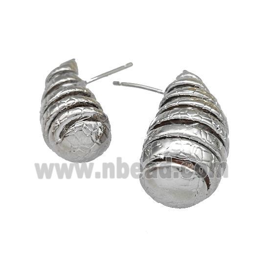 Copper Teardrop Stud Earrings Spiral Hollow Platinum Plated