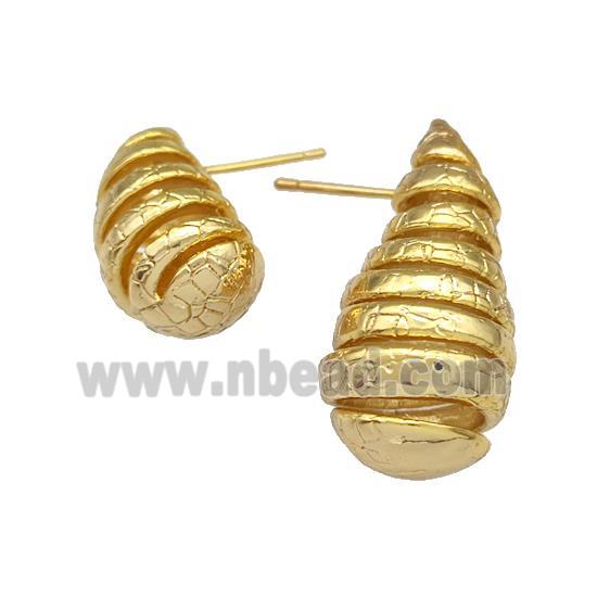 Copper Teardrop Stud Earrings Spiral Hollow Gold Plated