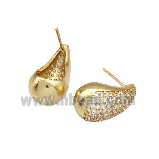 Copper Stud Earrings Micro Pave Zirconia Teardrop Hollow Gold Plated