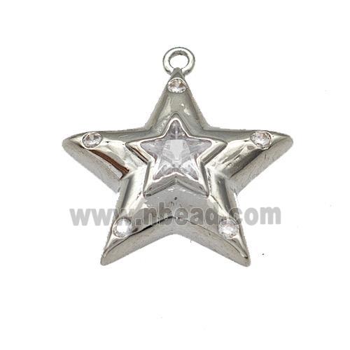 Copper Star Pendant Micro Pave Zirconia Platinum Plated