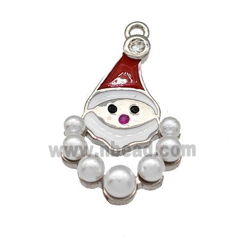 Copper Santa Claus Pendant Micro Pave Pearlized Resin Christmas Red White Enamel Platinum Plated