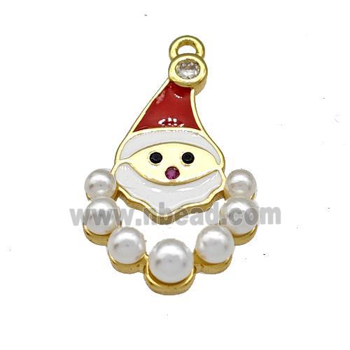 Copper Santa Claus Pendant Micro Pave Pearlized Resin Christmas Red White Enamel Gold Plated
