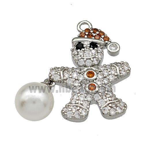 Christmas Snowman Charms Copper Pendant Micro Pave Pearlized Resin Zirconia Platinum Plated