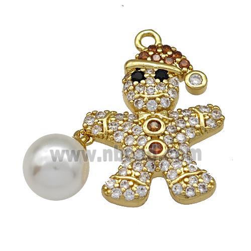 Christmas Snowman Charms Copper Pendant Micro Pave Pearlized Resin Zirconia Gold Plated