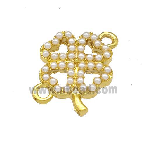 Copper Clover Connector Micro Pave Pearlized Resin Gold Plated